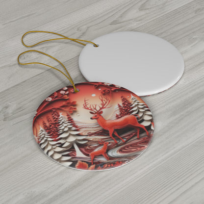 Christmas| Enchanting Deer & Winter Forest Ceramic Christmas Ornament – Durable Ceramic with Glossy Finish