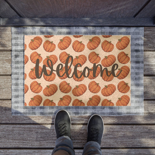 Pumpkin Welcome Doormat for Fall | Cute Autumn Entryway Rug for Porch Decor