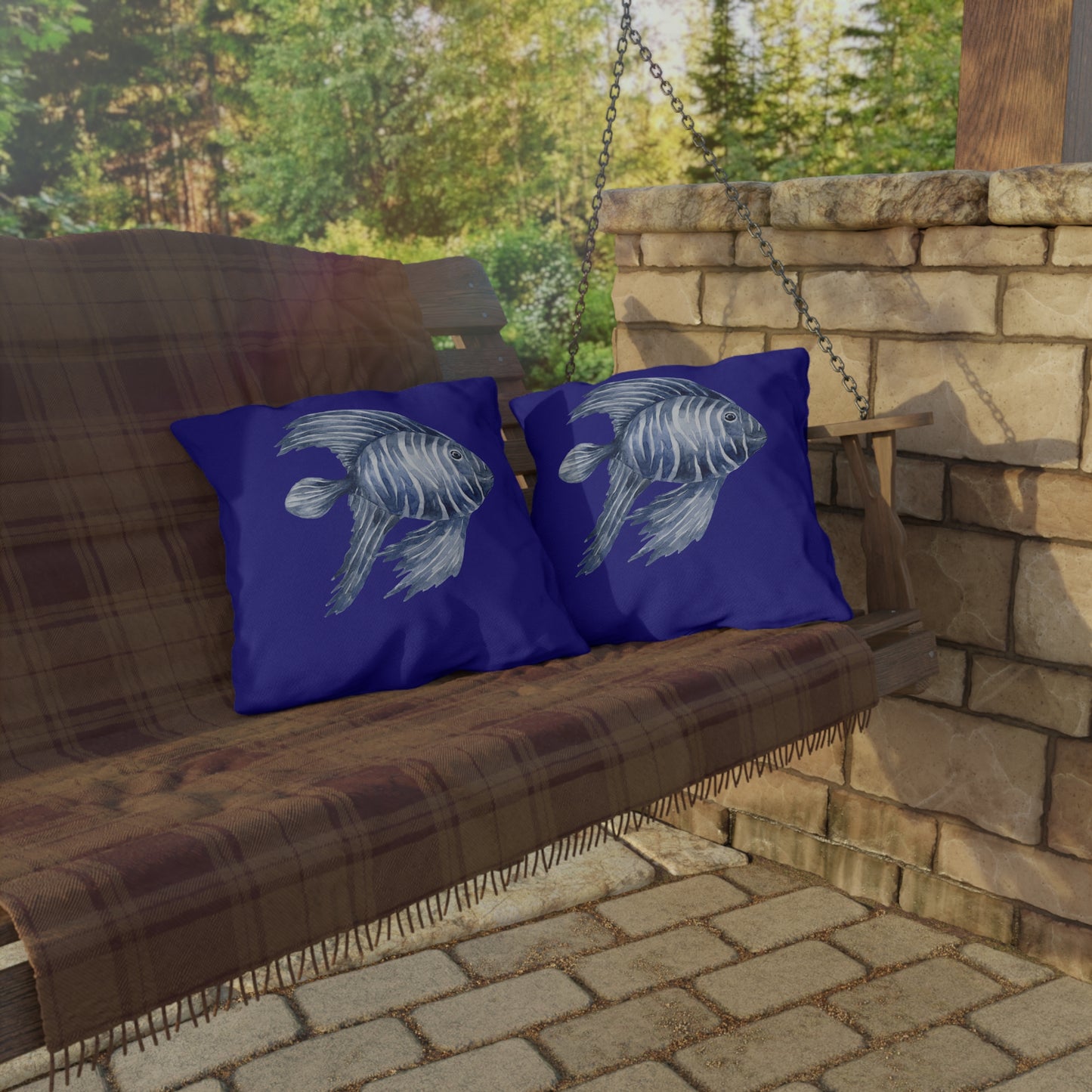 OUTDOOR PILLOW:  FLUFFY FISH DESIGN