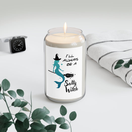 Salty Witch Mermaid Halloween Scented Candle – Soy Wax, Coastal Gothic Vibes, 70+ Hour Burn