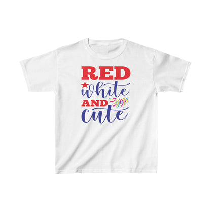Get trendy with Red White and Cute Kids Heavy Cotton™ White  Tee 