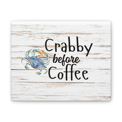 Crabby Before Coffee Sign | Coastal Kitchen Wall Art | Funny Beach House Décor