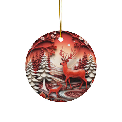 Christmas| Enchanting Deer & Winter Forest Ceramic Christmas Ornament – Durable Ceramic with Glossy Finish