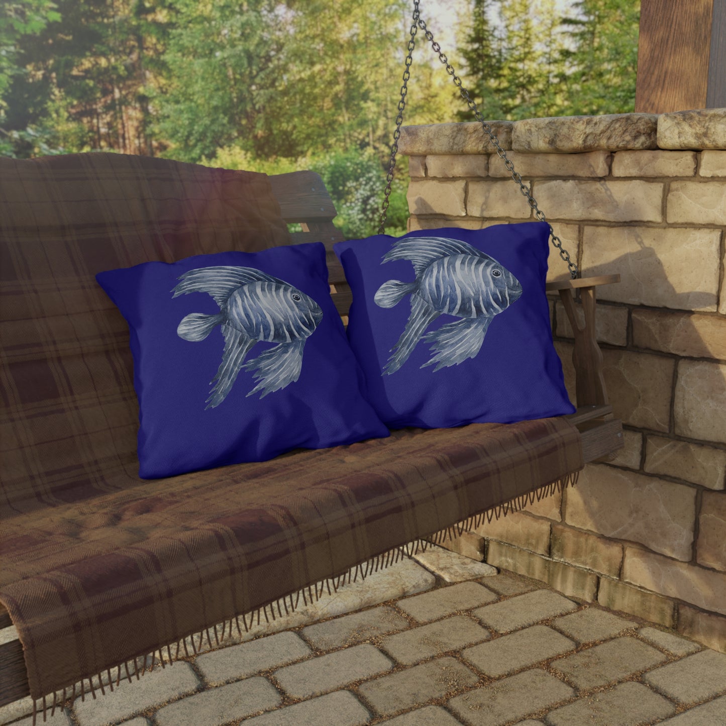 OUTDOOR PILLOW:  FLUFFY FISH DESIGN