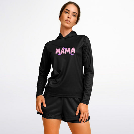 Mama Long Sleeve Hooded Performance Shirt – Halloween -Themed Activewear for Moms