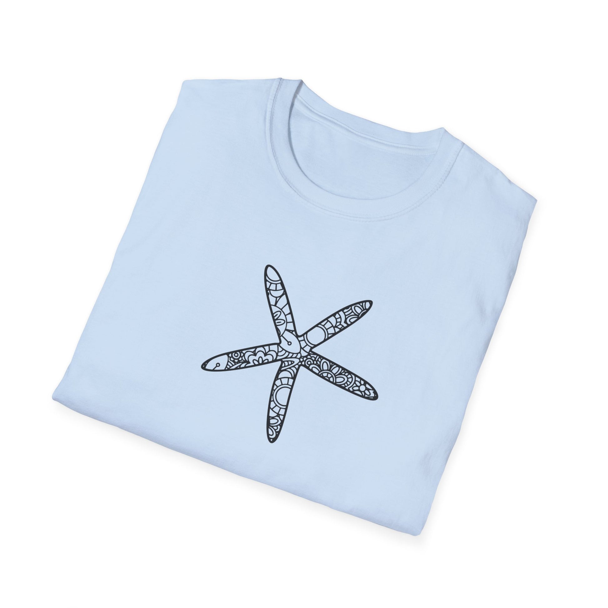 Light blue t-shirt with a black starfish design on a white background