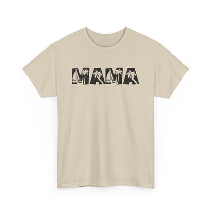 Bold black palm tree design inside MAMA letters

