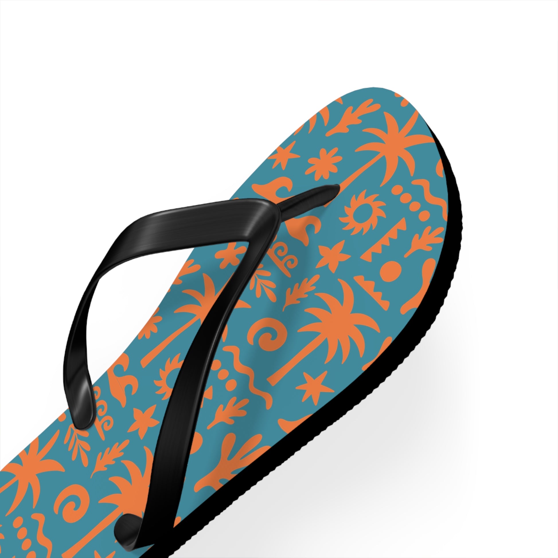 Flip-flop with a tropical pattern on a white background