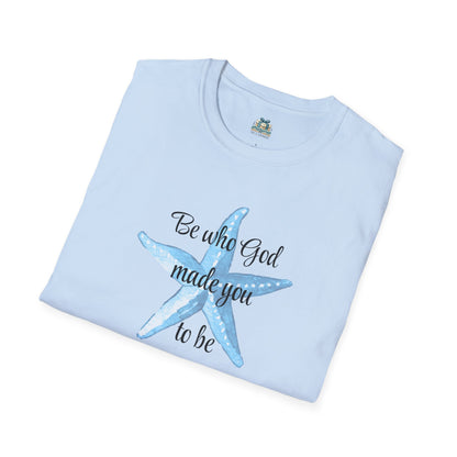 Light blue t-shirt with a starfish design and text on a white background
