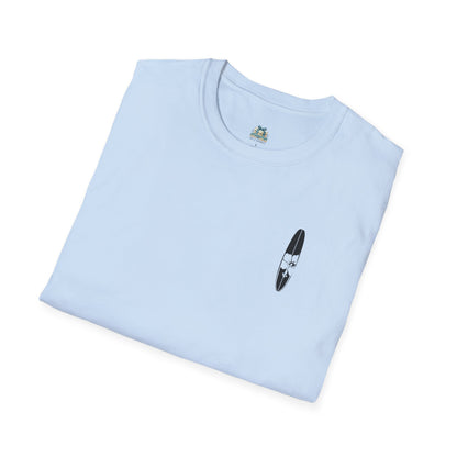 Light blue t-shirt with a black and white graphic on a white background