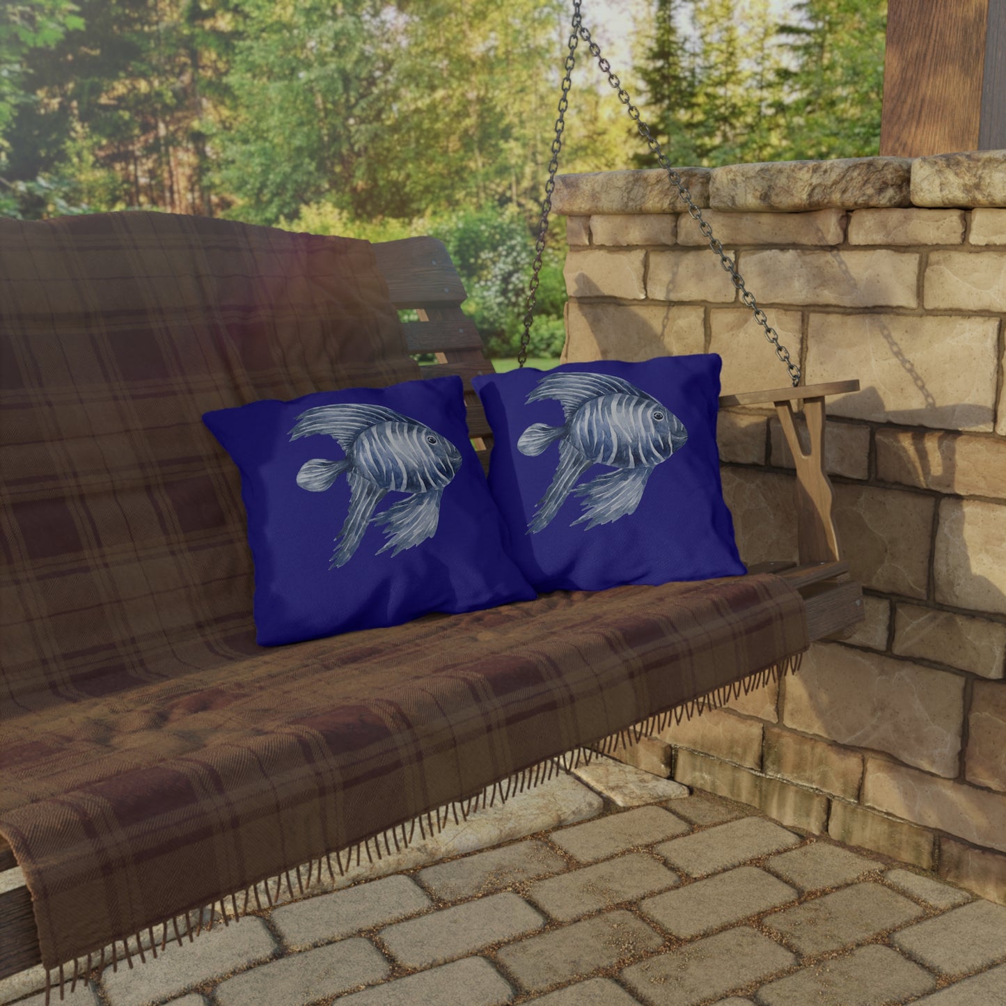 OUTDOOR PILLOW:  FLUFFY FISH DESIGN