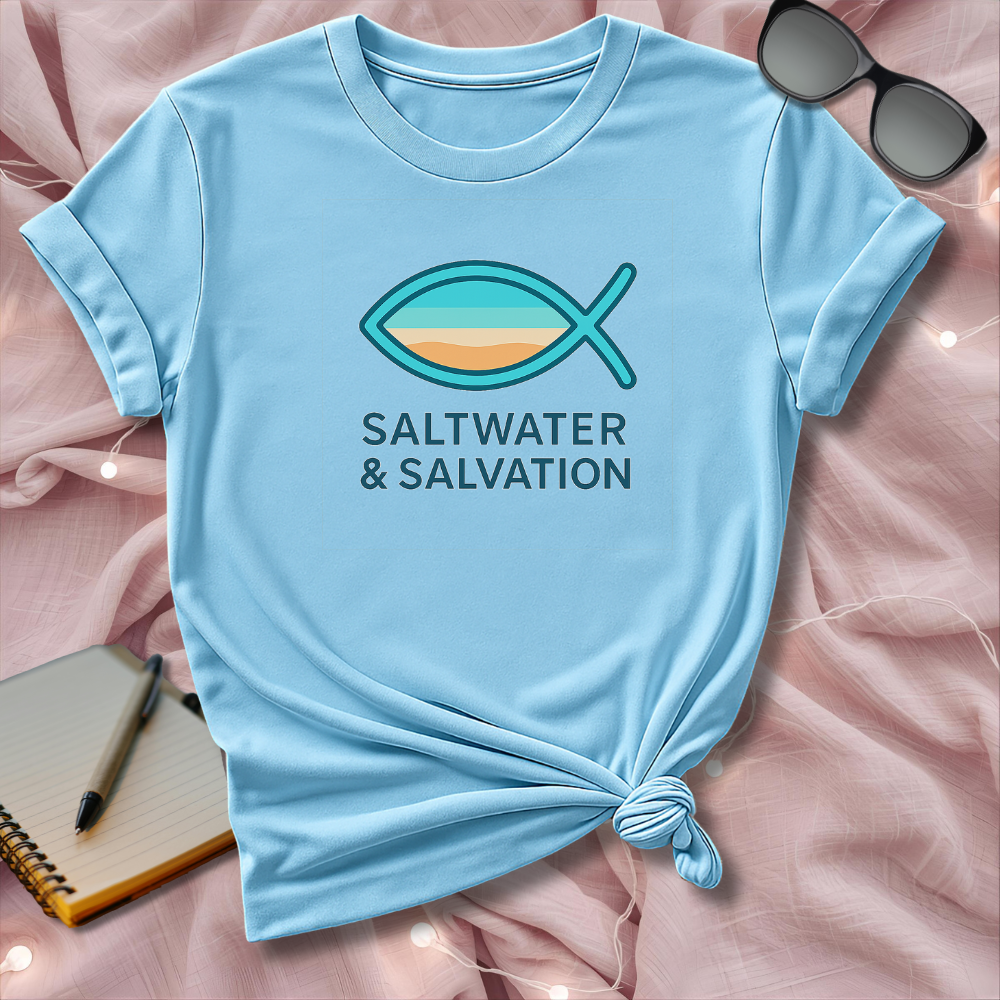 Saltwater & Salvation Tee – Coastal Faith Graphic Shirt