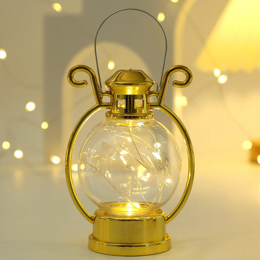 Electronic Candle Light Led Lantern Vintage Battery Operated Portable Handle Home Decor Flameless Electronic Candle Lamp Night Light Christmas Golden