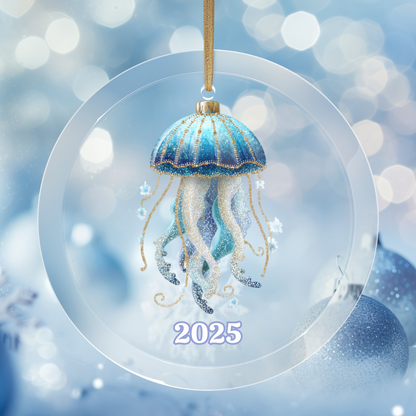 Decorative jellyfish ornament with '2025' on a blurred light blue background