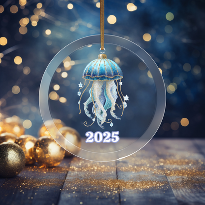 Decorative jellyfish ornament with '2025' on a festive background