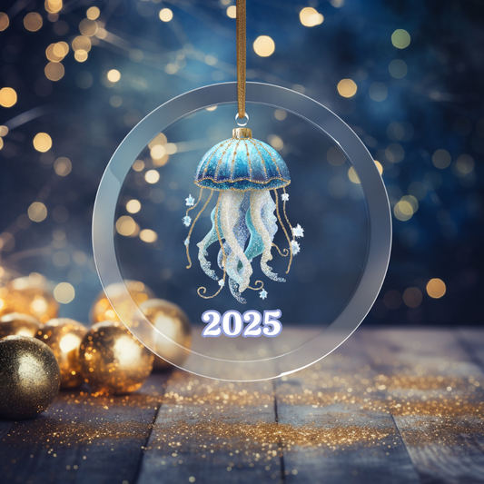 Decorative jellyfish ornament with '2025' on a festive background