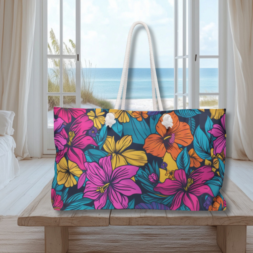 BOLD TROPICAL FLORAL BEACH BAG