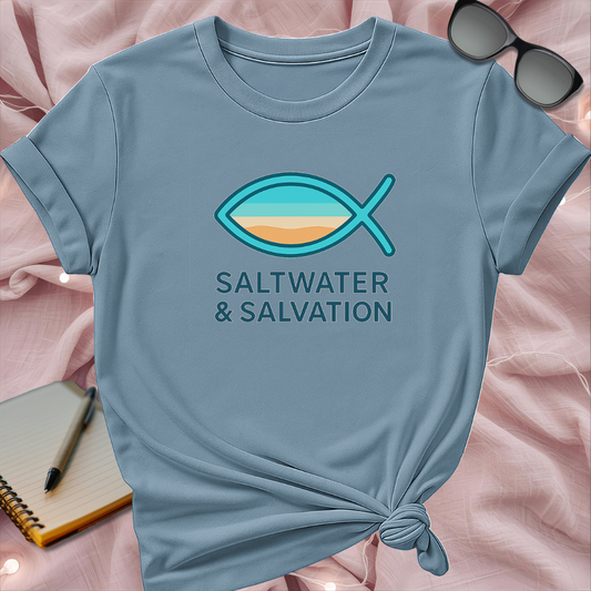Saltwater & Salvation Tee – Coastal Faith Graphic Shirt