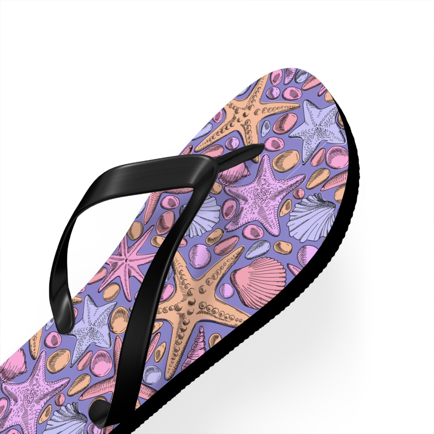 Flip-flop with a colorful sea-themed pattern on a white background