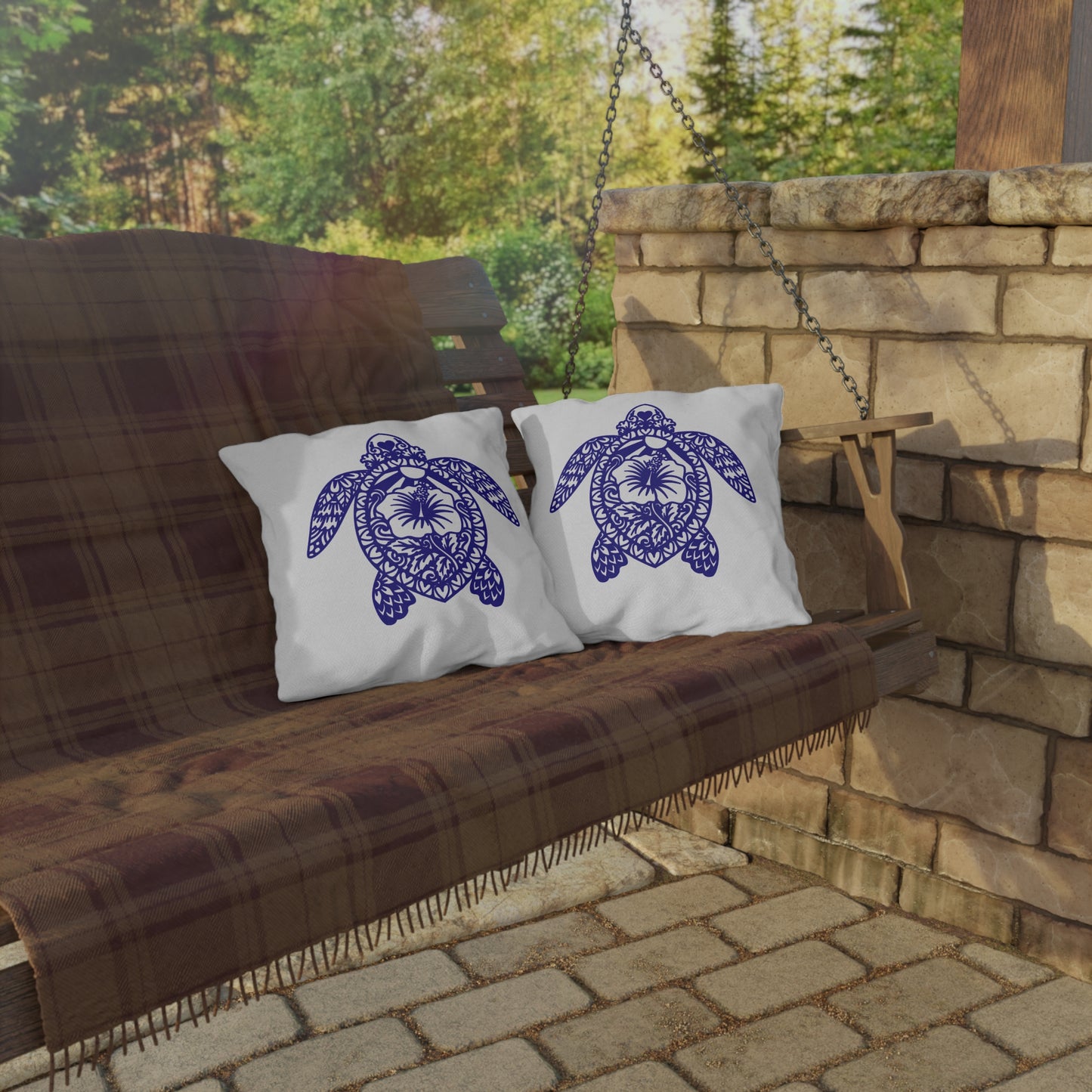 OUTDOOR PILLOWS:  BLUE TURTLE DESIGN