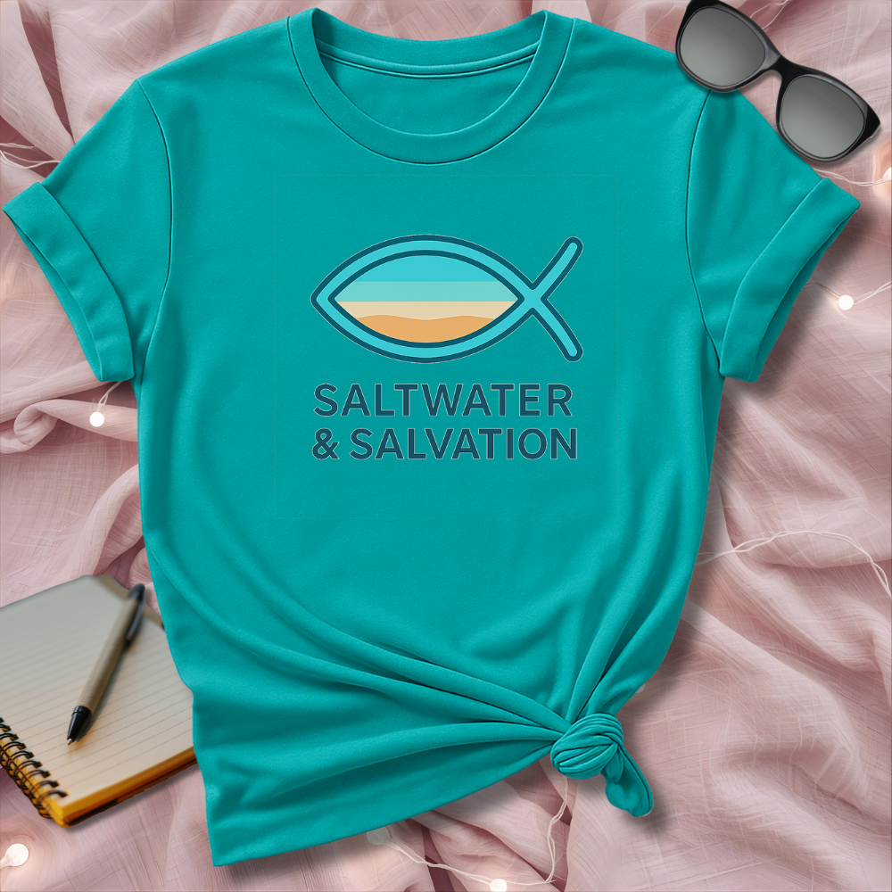 Saltwater & Salvation Tee – Coastal Faith Graphic Shirt