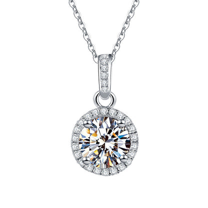 Diamond necklace with a round pendant on a white background