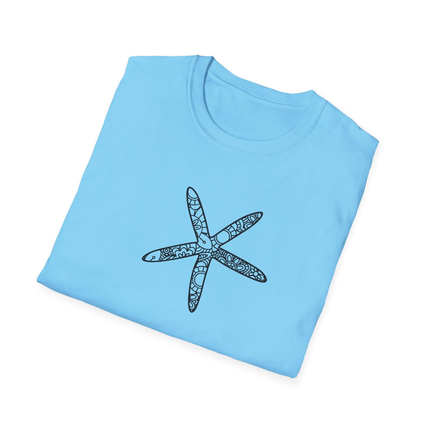 Light blue t-shirt with a black starfish design on a white background