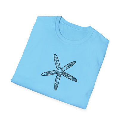 Light blue t-shirt with a black starfish design on a white background
