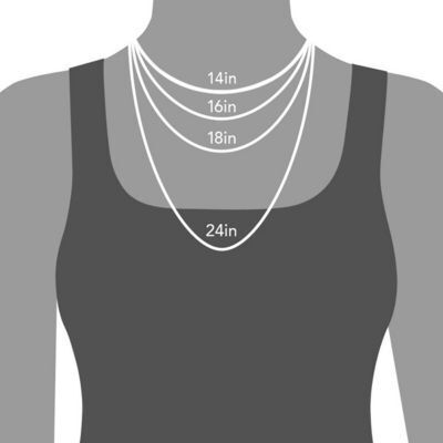 Necklace length measurement chart on a mannequin with black tank top