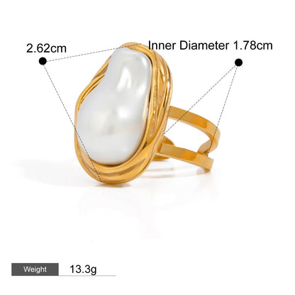 Close-up of 18K gold jewelry set with baroque-style pearls