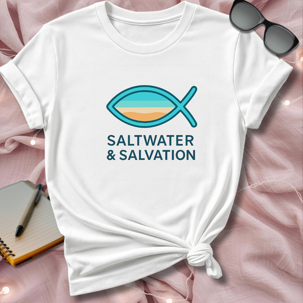 Saltwater & Salvation Tee – Coastal Faith Graphic Shirt