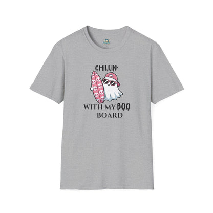 Coastal Halloween graphic tee with cool ghost surfer design