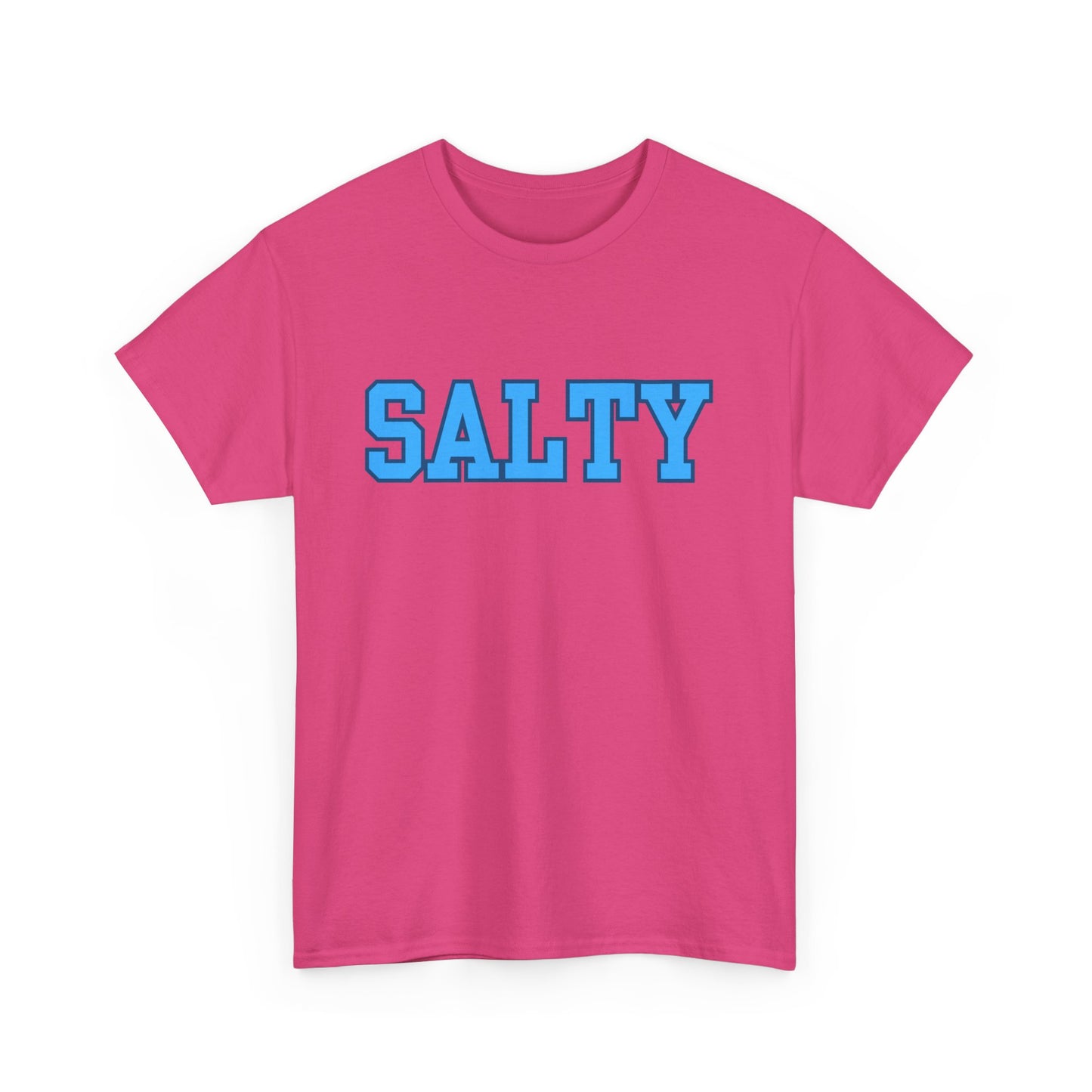 SALTY printed t-shirt for coastal and casual wear with Helconia Pink variant