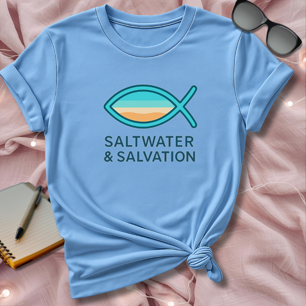 Saltwater & Salvation Tee – Coastal Faith Graphic Shirt