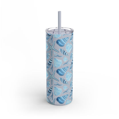 Stainless steel skinny tumbler with beach-inspired print