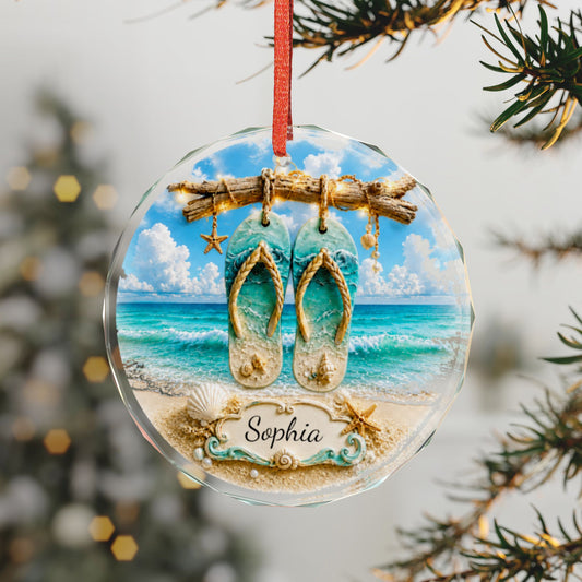 PERSONALIZED FLIPFLOP GLASS ORNAMENT
