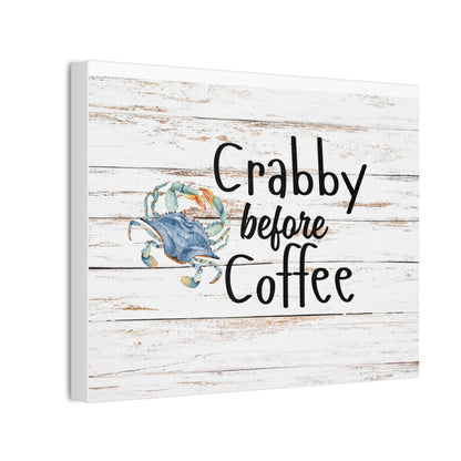 Crabby Before Coffee Sign | Coastal Kitchen Wall Art | Funny Beach House Décor