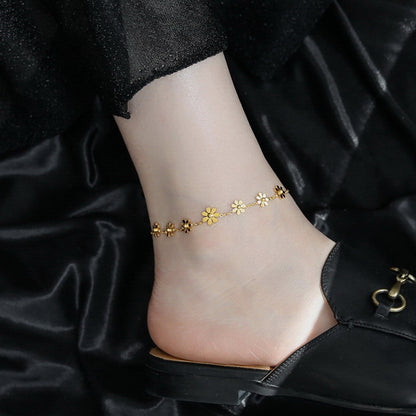 Titanium steel gold anklets with charming flower accents and delicate chains

