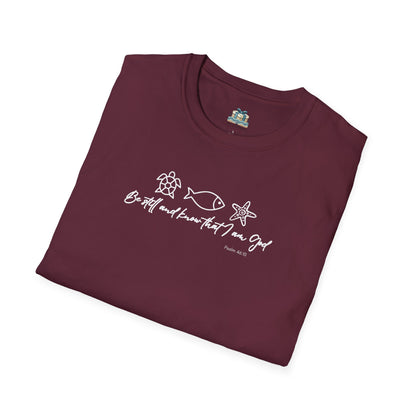 Folded maroon t-shirt with white text and graphics on a white background