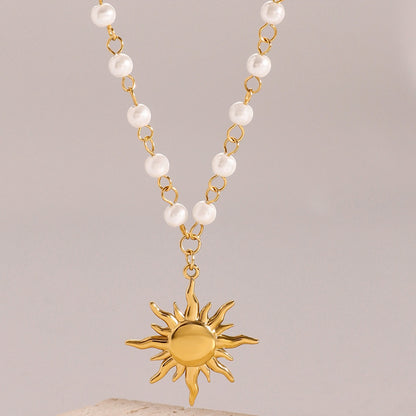 18K gold plated sun charm and pearl jewelry