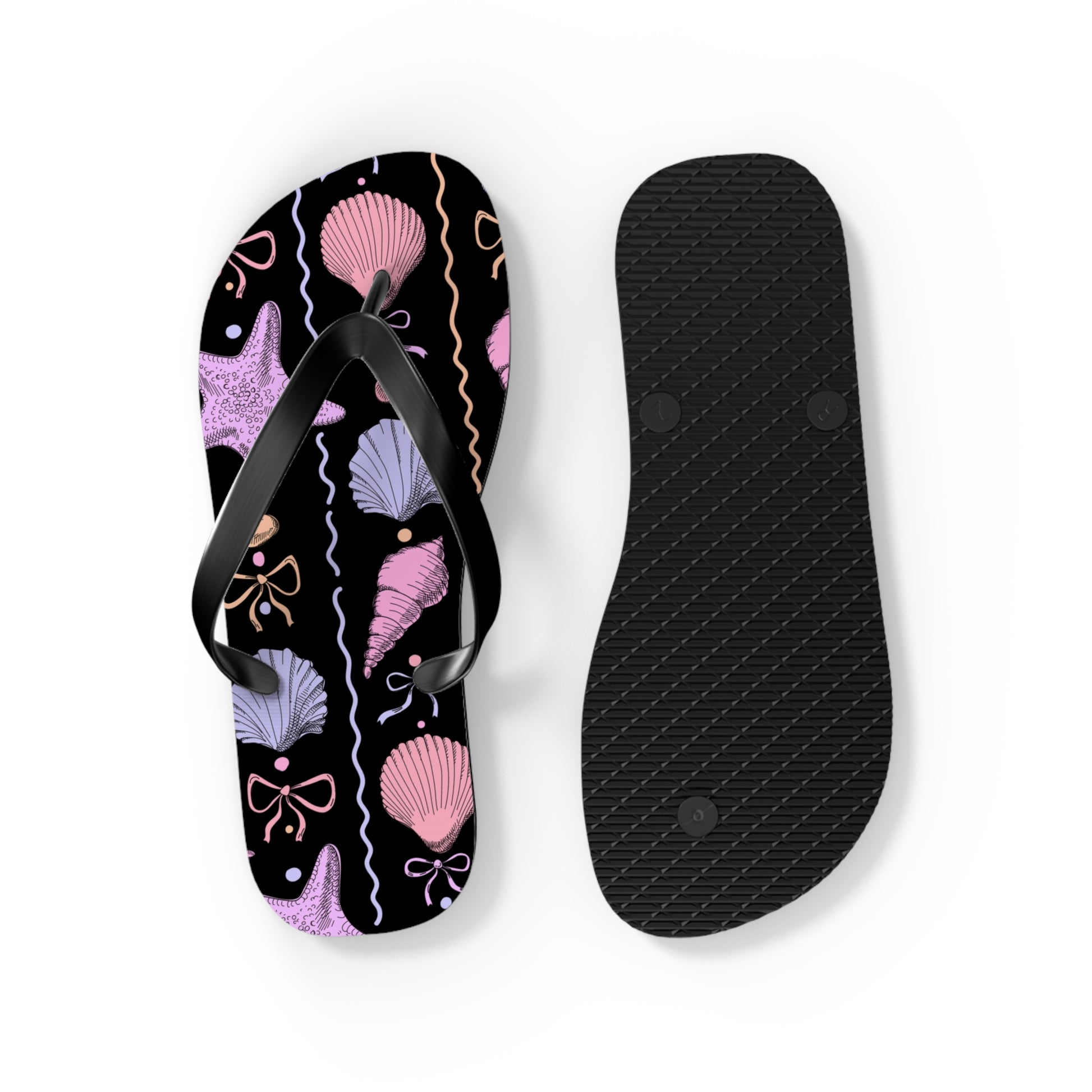 Flip-flop with seashell design on a white background
