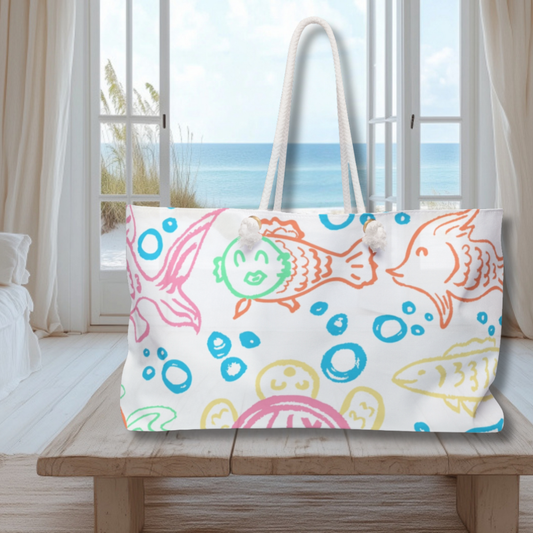 FISH PRINT BEACH BAG