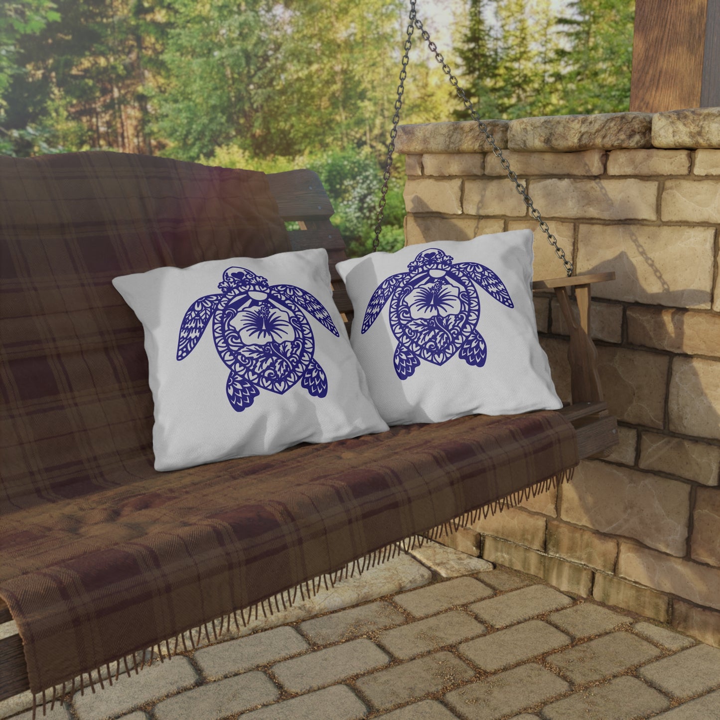 OUTDOOR PILLOWS:  BLUE TURTLE DESIGN