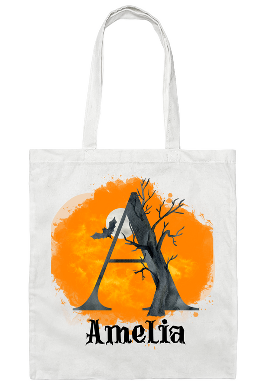 Get trendy with Personalized Trick or Treat Bag with Monogram | Choose from 4 Spooky Scenes -  available at Good Gift Company. Grab yours for $18.16 today!