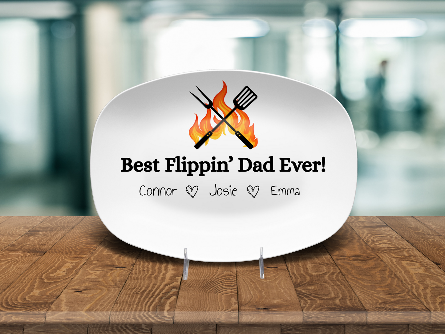Unbreakable 10"x14" polymer platter for dads with personalized names