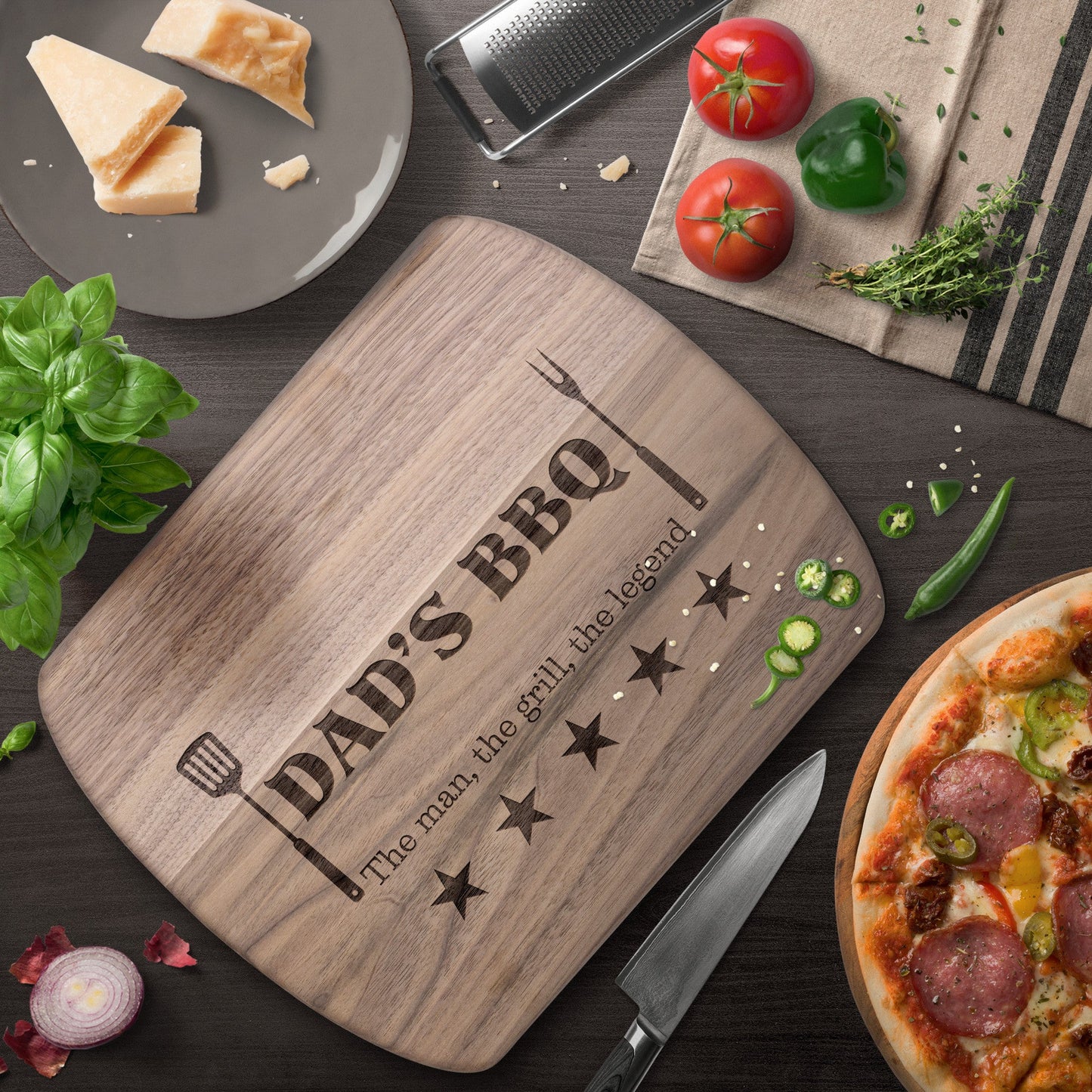Get trendy with Dad's BBQ Cutting Board - Kitchenware available at Good Gift Company. Walnut variation!