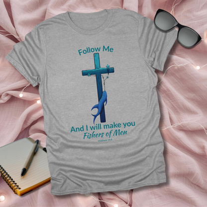 Fishers of Men Cross T-Shirt – Matthew 4:19 Coastal Christian Tee