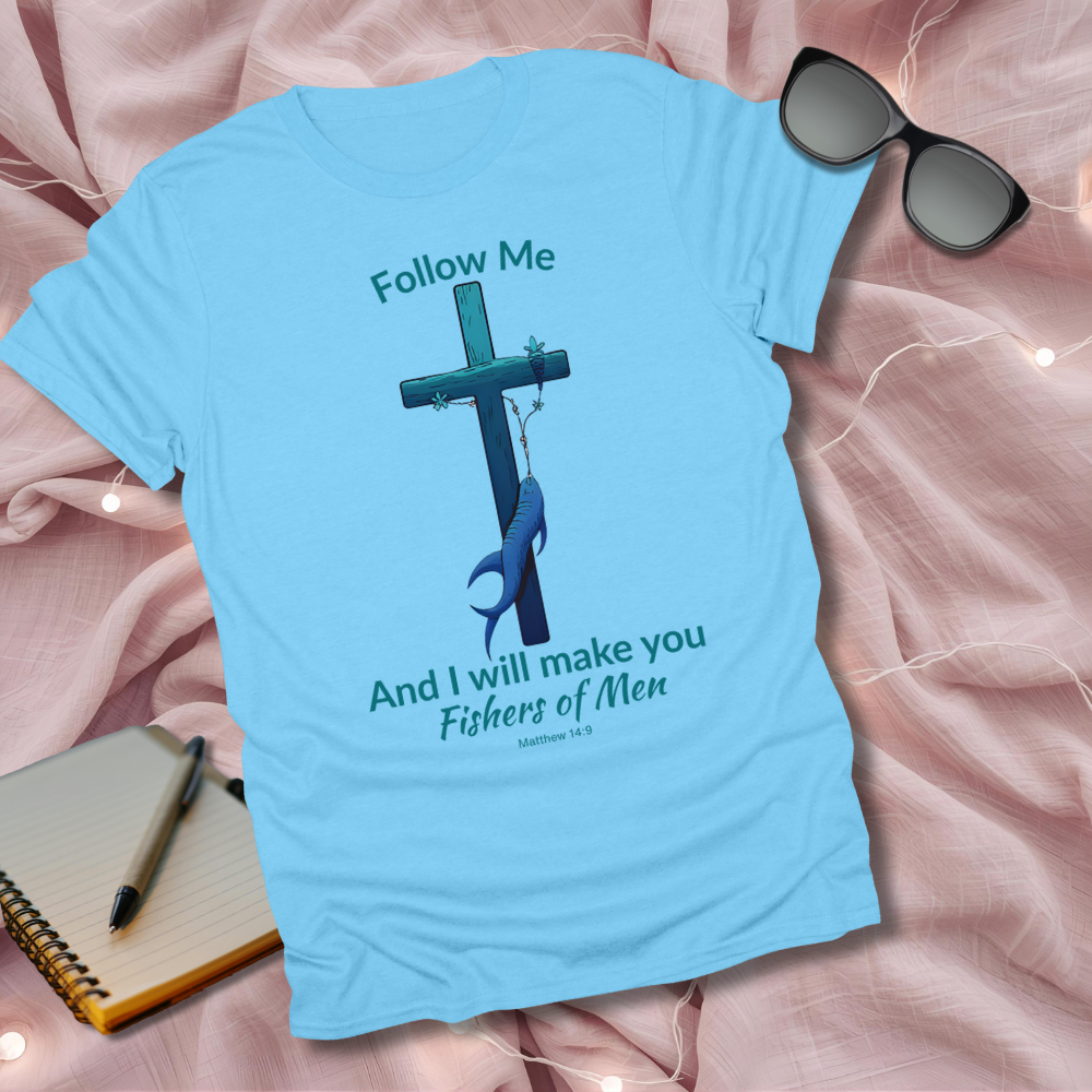 Fishers of Men Cross T-Shirt – Matthew 4:19 Coastal Christian Tee