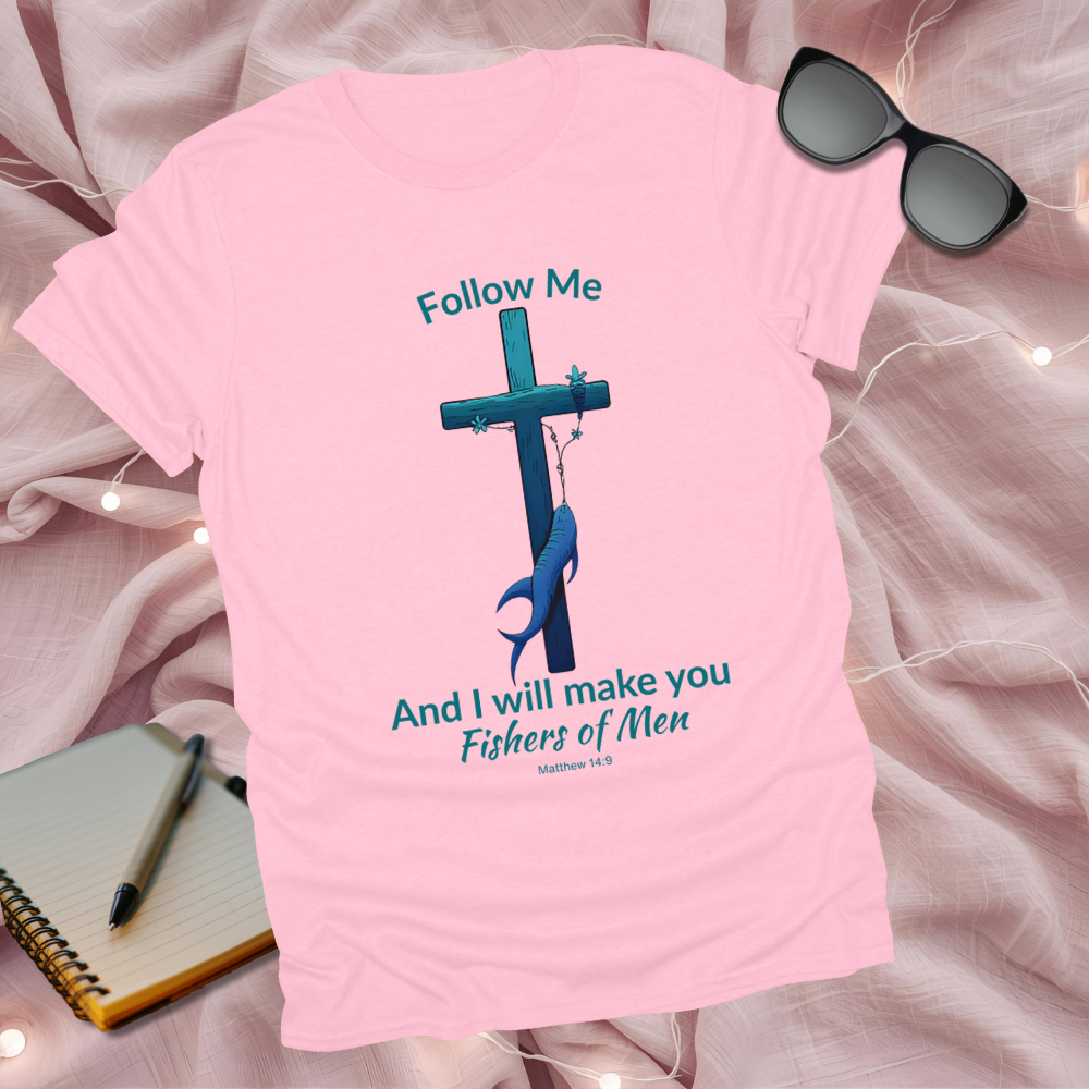 Fishers of Men Cross T-Shirt – Matthew 4:19 Coastal Christian Tee