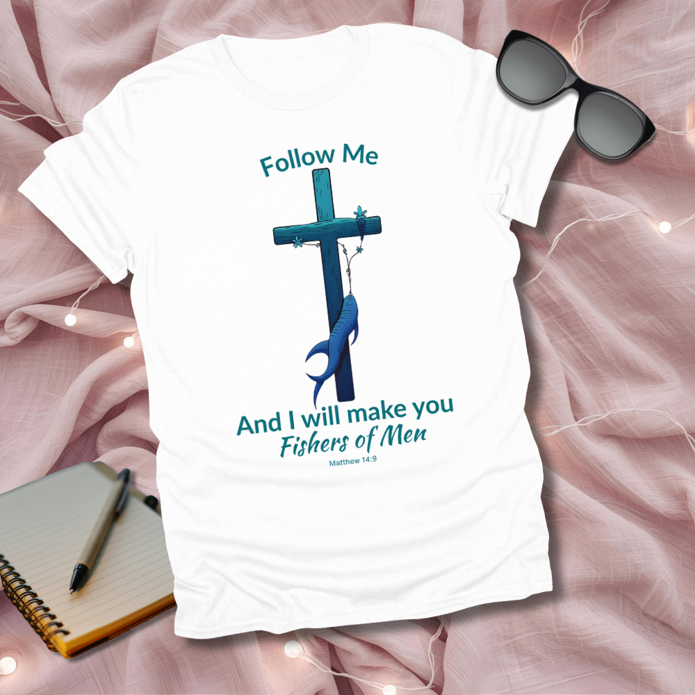 Fishers of Men Cross T-Shirt – Matthew 4:19 Coastal Christian Tee